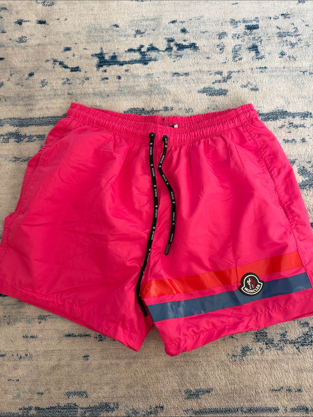 Fashion  Men’s Neon Pink Swim Trunks with Stripe Detail